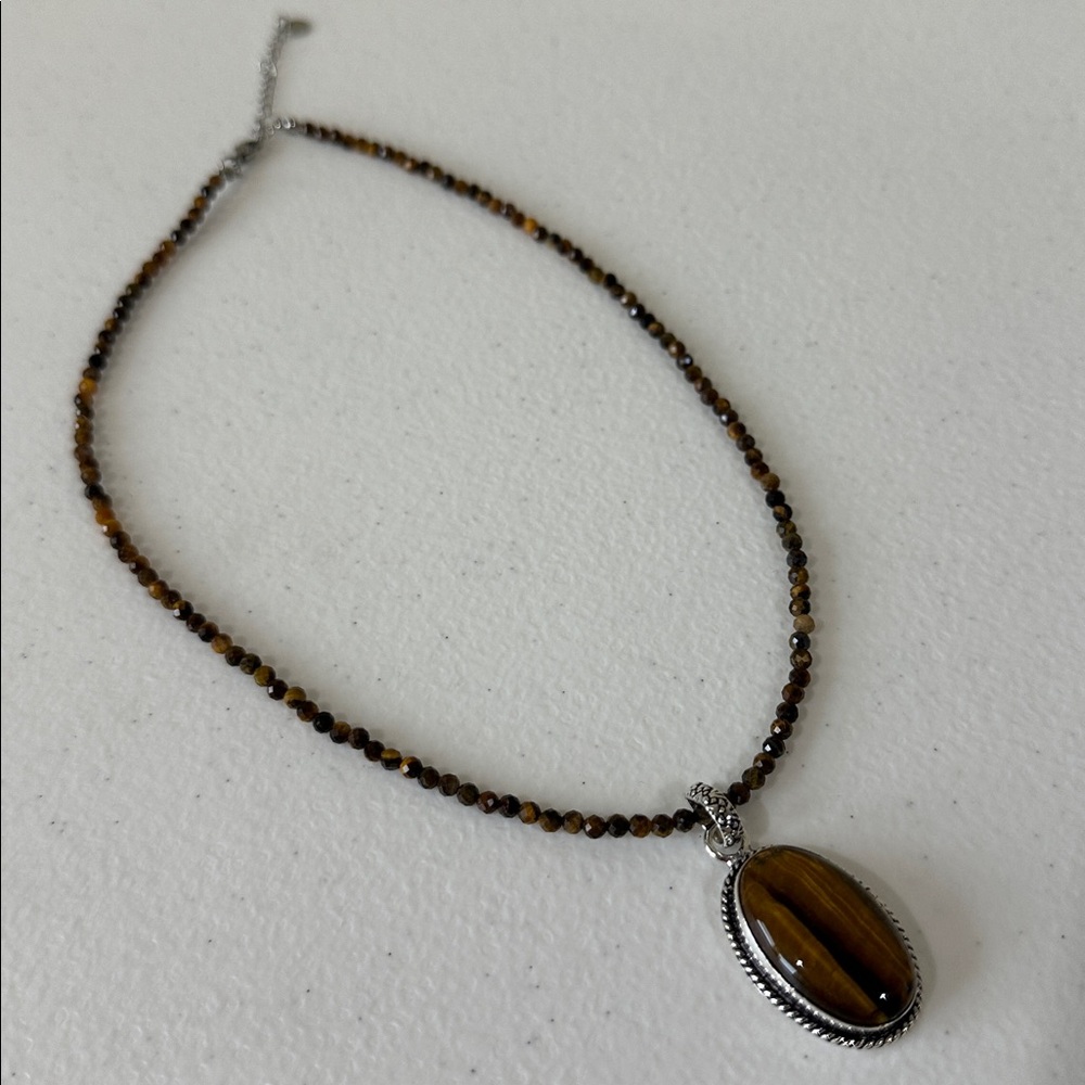 Genuine Tiger’s Eye Silver Plated Pendant and Tiger’s Eye Beaded Necklace - Picture 9 of 12